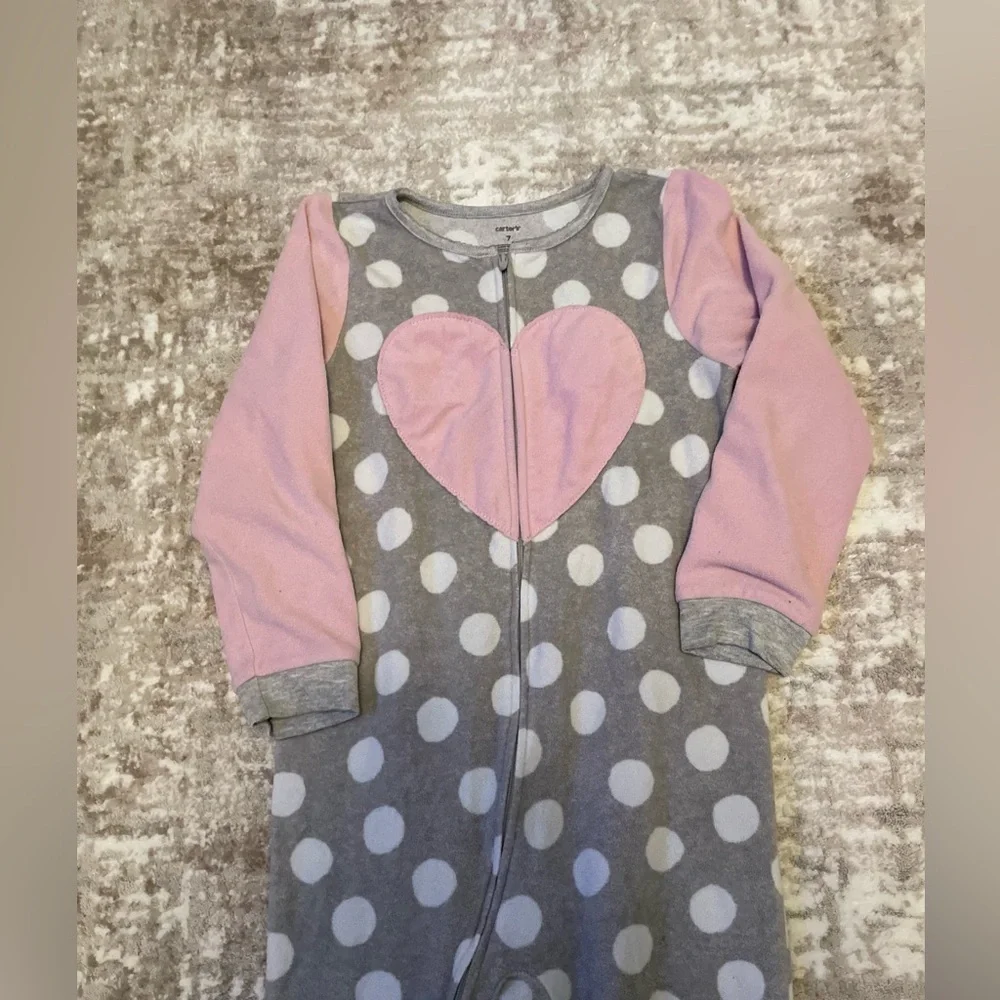 Carter's Gray and Pink Polka Dot Kids Footie Pajamas size 7